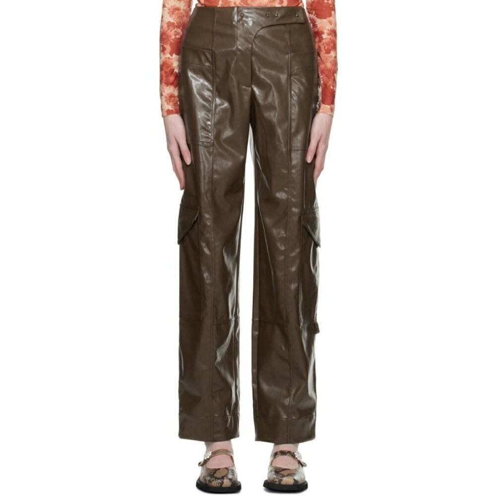 Ganni Glossy Faux Leather Trousers Dove Womens Size 36 4 S